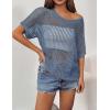 image:imageZeagoo Short Sleeve Crochet Sweater Lightweight Summer Tops Loose Hollow Out Crewneck PulloverBlue
