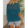image:imageZeagoo Short Sleeve Crochet Sweater Lightweight Summer Tops Loose Hollow Out Crewneck PulloverLake Blue