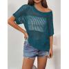 image:imageZeagoo Short Sleeve Crochet Sweater Lightweight Summer Tops Loose Hollow Out Crewneck PulloverLake Blue