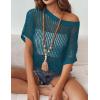 image:imageZeagoo Short Sleeve Crochet Sweater Lightweight Summer Tops Loose Hollow Out Crewneck PulloverLake Blue