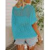 image:imageZeagoo Short Sleeve Crochet Sweater Lightweight Summer Tops Loose Hollow Out Crewneck PulloverPeacock Blue