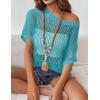 image:imageZeagoo Short Sleeve Crochet Sweater Lightweight Summer Tops Loose Hollow Out Crewneck PulloverPeacock Blue