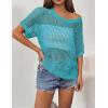 image:imageZeagoo Short Sleeve Crochet Sweater Lightweight Summer Tops Loose Hollow Out Crewneck PulloverPeacock Blue