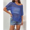 image:imageZeagoo Short Sleeve Crochet Sweater Lightweight Summer Tops Loose Hollow Out Crewneck PulloverSky Blue