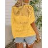 image:imageZeagoo Short Sleeve Crochet Sweater Lightweight Summer Tops Loose Hollow Out Crewneck PulloverYellow