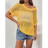 image:imageZeagoo Short Sleeve Crochet Sweater Lightweight Summer Tops Loose Hollow Out Crewneck PulloverYellow
