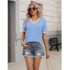 image:imageZeagoo Womens Short Sleeve Sweater 2026 Spring Summer V Neck Lightweight Tops Dressy Blouses Business Casual OutfitsLight Blue