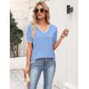 image:imageZeagoo Womens Short Sleeve Sweater 2026 Spring Summer V Neck Lightweight Tops Dressy Blouses Business Casual OutfitsLight Blue