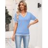 image:imageZeagoo Womens Short Sleeve Sweater 2026 Spring Summer V Neck Lightweight Tops Dressy Blouses Business Casual OutfitsLight Blue