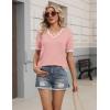 image:imageZeagoo Womens Short Sleeve Sweater 2026 Spring Summer V Neck Lightweight Tops Dressy Blouses Business Casual OutfitsPink