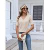 image:imageZeagoo Womens Short Sleeve Sweater 2026 Summer V Neck Lightweight Sweater Tops Dressy Ribbed Knit Outfits with ButtonsBeige