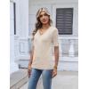 image:imageZeagoo Womens Short Sleeve Sweater 2026 Summer V Neck Lightweight Sweater Tops Dressy Ribbed Knit Outfits with ButtonsBeige