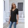 image:imageZeagoo Womens Short Sleeve Sweater 2026 Summer V Neck Lightweight Sweater Tops Dressy Ribbed Knit Outfits with ButtonsBlack