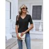 image:imageZeagoo Womens Short Sleeve Sweater 2026 Summer V Neck Lightweight Sweater Tops Dressy Ribbed Knit Outfits with ButtonsBlack