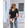 image:imageZeagoo Womens Short Sleeve Sweater 2026 Summer V Neck Lightweight Sweater Tops Dressy Ribbed Knit Outfits with ButtonsBlackwhite