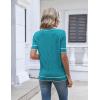 image:imageZeagoo Womens Short Sleeve Sweater 2026 Summer V Neck Lightweight Sweater Tops Dressy Ribbed Knit Outfits with ButtonsBlue Greenwhite