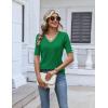 image:imageZeagoo Womens Short Sleeve Sweater 2026 Summer V Neck Lightweight Sweater Tops Dressy Ribbed Knit Outfits with ButtonsGreen