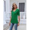 image:imageZeagoo Womens Short Sleeve Sweater 2026 Summer V Neck Lightweight Sweater Tops Dressy Ribbed Knit Outfits with ButtonsGreen