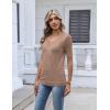 image:imageZeagoo Womens Short Sleeve Sweater 2026 Summer V Neck Lightweight Sweater Tops Dressy Ribbed Knit Outfits with ButtonsKhaki