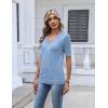 image:imageZeagoo Womens Short Sleeve Sweater 2026 Summer V Neck Lightweight Sweater Tops Dressy Ribbed Knit Outfits with ButtonsLight Blue
