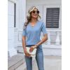 image:imageZeagoo Womens Short Sleeve Sweater 2026 Summer V Neck Lightweight Sweater Tops Dressy Ribbed Knit Outfits with ButtonsLight Blue