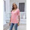 image:imageZeagoo Womens Short Sleeve Sweater 2026 Summer V Neck Lightweight Sweater Tops Dressy Ribbed Knit Outfits with ButtonsPinkwhite