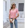 image:imageZeagoo Womens Short Sleeve Sweater 2026 Summer V Neck Lightweight Sweater Tops Dressy Ribbed Knit Outfits with ButtonsPinkwhite