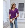 image:imageZeagoo Womens Short Sleeve Sweater 2026 Summer V Neck Lightweight Sweater Tops Dressy Ribbed Knit Outfits with ButtonsPurple