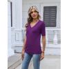 image:imageZeagoo Womens Short Sleeve Sweater 2026 Summer V Neck Lightweight Sweater Tops Dressy Ribbed Knit Outfits with ButtonsPurple