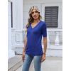 image:imageZeagoo Womens Short Sleeve Sweater 2026 Summer V Neck Lightweight Sweater Tops Dressy Ribbed Knit Outfits with ButtonsRoyal Blue