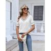 image:imageZeagoo Womens Short Sleeve Sweater 2026 Summer V Neck Lightweight Sweater Tops Dressy Ribbed Knit Outfits with ButtonsWhiteblack