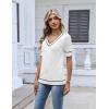 image:imageZeagoo Womens Short Sleeve Sweater 2026 Summer V Neck Lightweight Sweater Tops Dressy Ribbed Knit Outfits with ButtonsWhiteblack