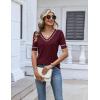 image:imageZeagoo Womens Short Sleeve Sweater 2026 Summer V Neck Lightweight Sweater Tops Dressy Ribbed Knit Outfits with ButtonsWine Redwhite