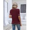 image:imageZeagoo Womens Short Sleeve Sweater 2026 Summer V Neck Lightweight Sweater Tops Dressy Ribbed Knit Outfits with ButtonsWine Redwhite