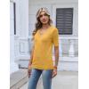 image:imageZeagoo Womens Short Sleeve Sweater 2026 Summer V Neck Lightweight Sweater Tops Dressy Ribbed Knit Outfits with ButtonsYellow