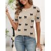 image:imageZeagoo Womens Short Sleeve Sweater Tops 2026 Spring Summer Crew Neck Hollow Out Blouses Dressy Business Casual OutfitsBlack Bow