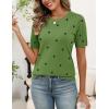image:imageZeagoo Womens Short Sleeve Sweater Tops 2026 Spring Summer Crew Neck Hollow Out Blouses Dressy Business Casual OutfitsGreen Polka Dots