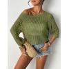 image:imageZeagoo Womens Summer Tops Crochet Sweaters Resort Wear 34 Sleeve Hollow Out Knit Tops 2026 Beach CoverupArmy Green