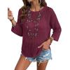 image:imageZeagoo Womens Summer Tops Crochet Sweaters Resort Wear 34 Sleeve Hollow Out Knit Tops 2026 Beach CoverupBurgundy