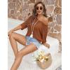image:imageZeagoo Womens Summer Tops Crochet Sweaters Resort Wear 34 Sleeve Hollow Out Knit Tops 2026 Beach CoverupCaramel