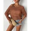 image:imageZeagoo Womens Summer Tops Crochet Sweaters Resort Wear 34 Sleeve Hollow Out Knit Tops 2026 Beach CoverupCaramel