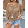 image:imageZeagoo Womens Summer Tops Crochet Sweaters Resort Wear 34 Sleeve Hollow Out Knit Tops 2026 Beach CoverupKhaki