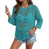 image:imageZeagoo Womens Summer Tops Crochet Sweaters Resort Wear 34 Sleeve Hollow Out Knit Tops 2026 Beach CoverupLake Blue