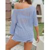 image:imageZeagoo Womens Summer Tops Crochet Sweaters Resort Wear 34 Sleeve Hollow Out Knit Tops 2026 Beach CoverupLight Blue