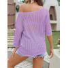 image:imageZeagoo Womens Summer Tops Crochet Sweaters Resort Wear 34 Sleeve Hollow Out Knit Tops 2026 Beach CoverupPurple