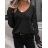 image:imageZeagoo Womens Sweaters Fall Trendy Casual Long Sleeve Shirt Lightweight V Neck Off Shoulder Crochet Pullover Top OutfitBblack