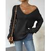 image:imageZeagoo Womens Sweaters Fall Trendy Casual Long Sleeve Shirt Lightweight V Neck Off Shoulder Crochet Pullover Top OutfitBblack