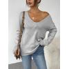 image:imageZeagoo Womens Sweaters Fall Trendy Casual Long Sleeve Shirt Lightweight V Neck Off Shoulder Crochet Pullover Top OutfitBgray