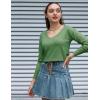 image:imageZeagoo Womens Sweaters Fall Trendy Casual Long Sleeve Shirt Lightweight V Neck Off Shoulder Crochet Pullover Top OutfitBgray Green