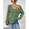 image:imageZeagoo Womens Sweaters Fall Trendy Casual Long Sleeve Shirt Lightweight V Neck Off Shoulder Crochet Pullover Top OutfitBgray Green